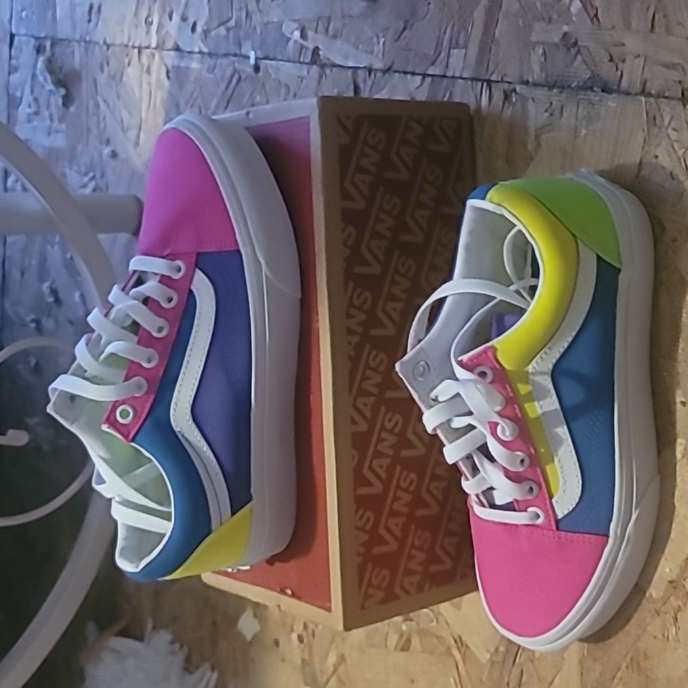 NIB Vans Old Skool Lo Skate Sneakers Shoe Neon Colorblock W-5.5 M-4 Lace up - Picture 3 of 7